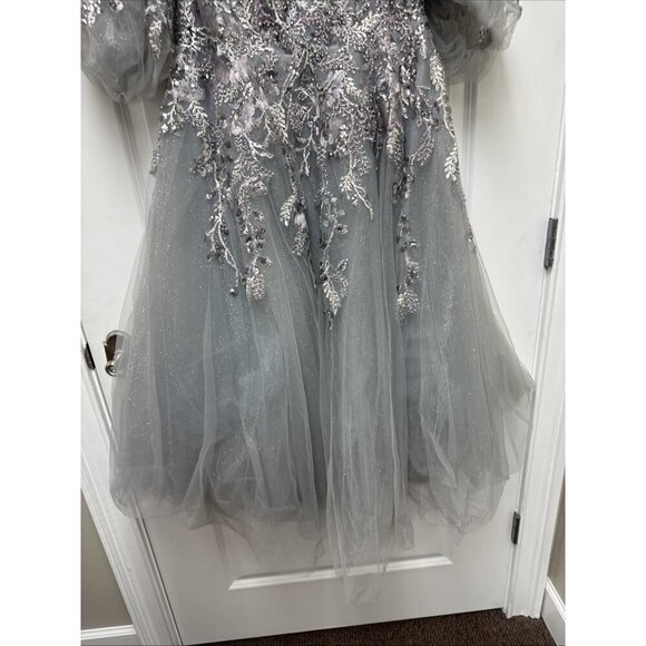 Mac Duggal Size 14 Gray 20475 Sequin Beaded Evening Midi Cocktail Dress $698 New - Picture 6 of 9